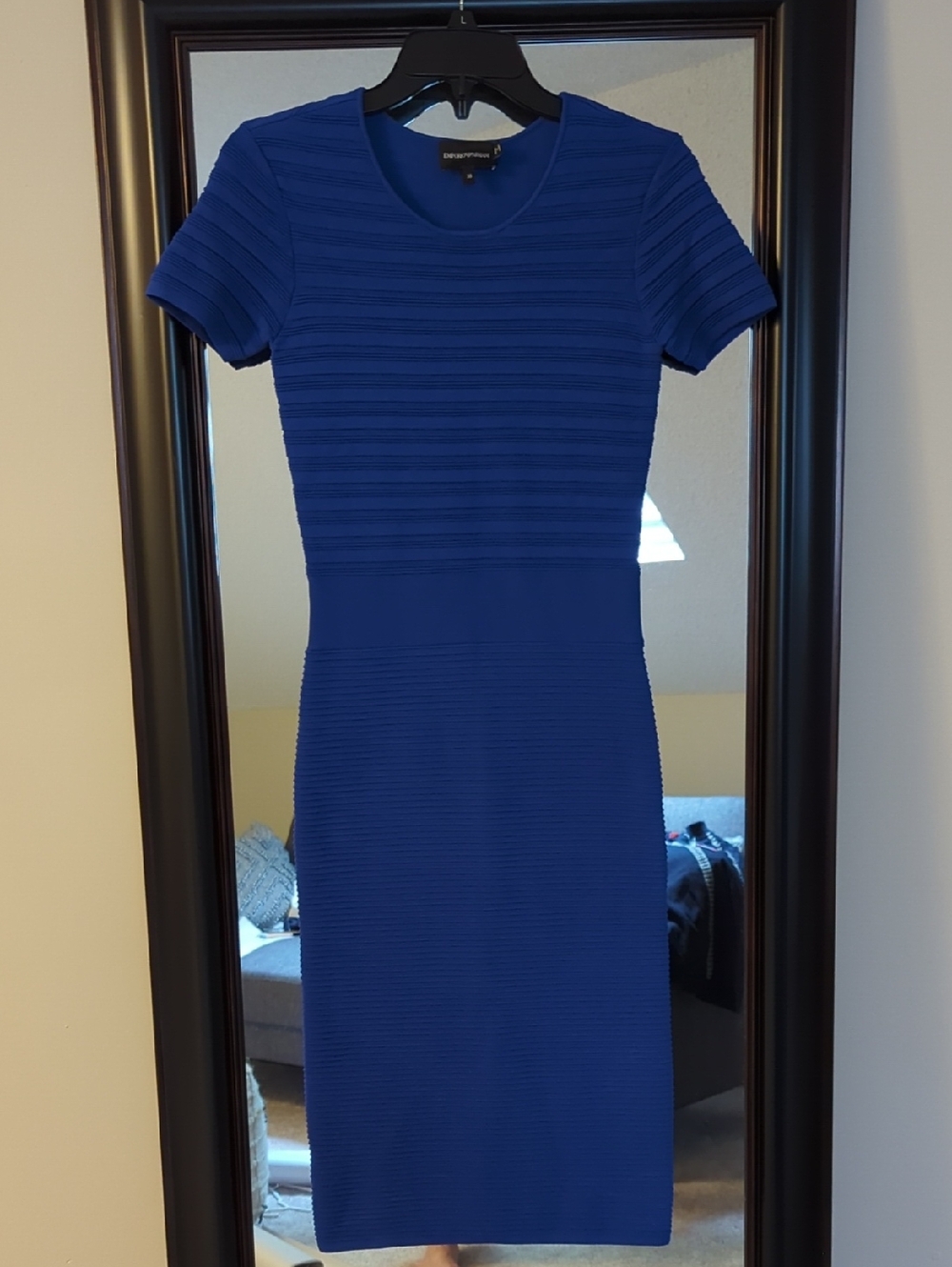 Emporio Armani Royal Blue Ribbed Midi Sheath Dress